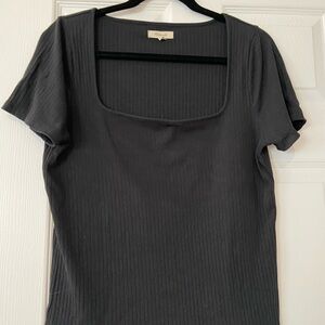 Madewell Black Ribbed Short Sleeve Blouse. Size L